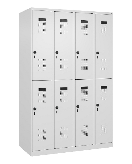 C+P Doppelstock-Spind 049300-32 Evolo PLUS bodenstehend 3 Abt.400mm je 2 Fächer Drehriegel (HxBxT)1850x1200x500mm 9016/6019