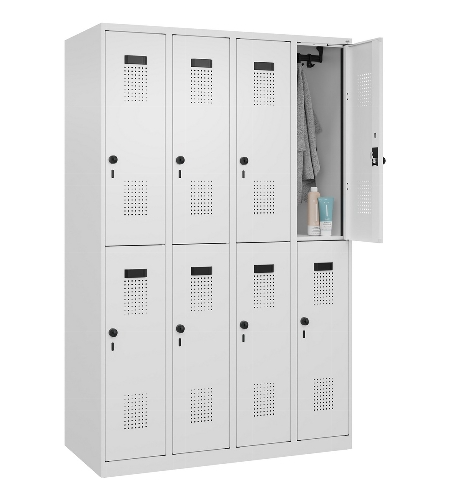 C+P Doppelstock-Spind 049300-32 Evolo PLUS bodenstehend 3 Abt.400mm je 2 Fächer Drehriegel (HxBxT)1850x1200x500mm 9016/6019