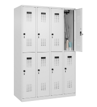 C+P Doppelstock-Spind 049300-32 Evolo PLUS bodenstehend 3 Abt.400mm je 2 Fächer Drehriegel (HxBxT)1850x1200x500mm 9016/6019