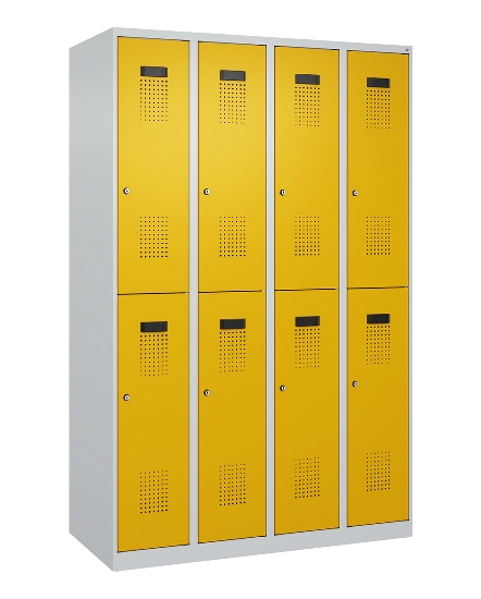C+P Doppelstock-Spind 049300-32 Evolo PLUS bodenstehend 3 Abt.400mm je 2 Fächer Drehriegel (HxBxT)1850x1200x500mm 9016/6019