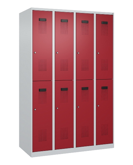 C+P Doppelstock-Spind 049300-32 Evolo PLUS bodenstehend 3 Abt.400mm je 2 Fächer Drehriegel (HxBxT)1850x1200x500mm 9016/6019