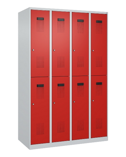 C+P Doppelstock-Spind 049300-32 Evolo PLUS bodenstehend 3 Abt.400mm je 2 Fächer Drehriegel (HxBxT)1850x1200x500mm 9016/6019