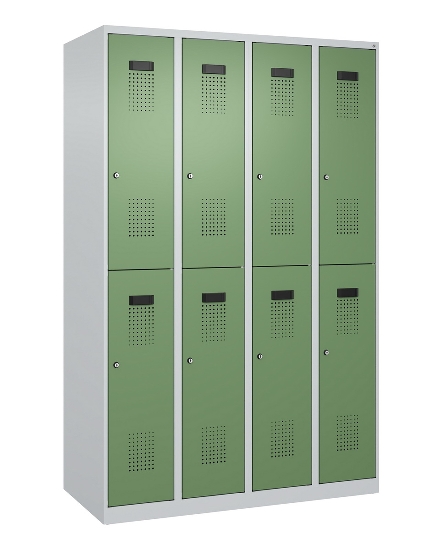 C+P Doppelstock-Spind 049300-32 Evolo PLUS bodenstehend 3 Abt.400mm je 2 Fächer Drehriegel (HxBxT)1850x1200x500mm 9016/6019