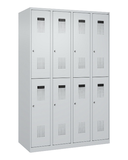 C+P Doppelstock-Spind 049300-32 Evolo PLUS bodenstehend 3 Abt.400mm je 2 Fächer Drehriegel (HxBxT)1850x1200x500mm 9016/6019