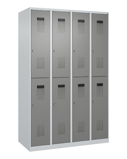 C+P Doppelstock-Spind 049300-32 Evolo PLUS bodenstehend 3 Abt.400mm je 2 Fächer Drehriegel (HxBxT)1850x1200x500mm 9016/6019