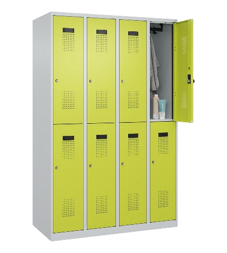 C+P Doppelstock-Spind 049300-32 Evolo PLUS bodenstehend 3 Abt.400mm je 2 Fächer Drehriegel (HxBxT)1850x1200x500mm 9016/6019