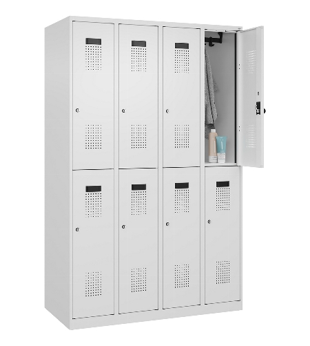 C+P Doppelstock-Spind 049300-32 Evolo PLUS bodenstehend 3 Abt.400mm je 2 Fächer Drehriegel (HxBxT)1850x1200x500mm 9016/6019