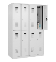 C+P Doppelstock-Spind 049300-32 Evolo PLUS bodenstehend 3 Abt.400mm je 2 Fächer Drehriegel (HxBxT)1850x1200x500mm 9016/6019