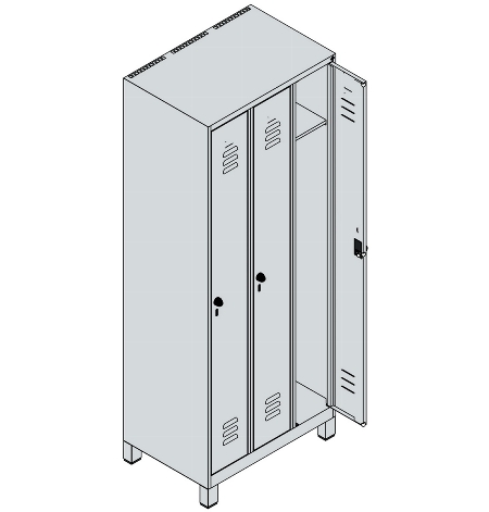 C+P Spind Classic PLUS 080010-39 mit Füßen 3 Abt. 250mm Zylinderschloss (HxBxT) 1950x750x500mm 7016/7016