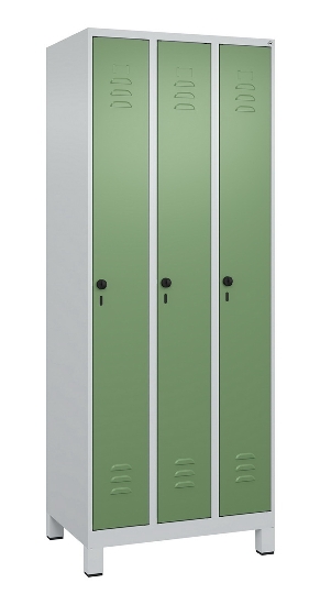 C+P Spind Classic PLUS 080010-39 mit Füßen 3 Abt. 250mm Zylinderschloss (HxBxT) 1950x750x500mm 7016/7016