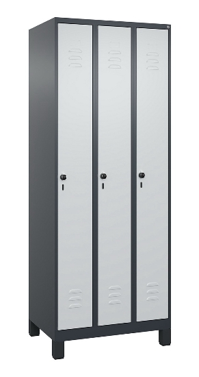 C+P Spind Classic PLUS 080010-39 mit Füßen 3 Abt. 250mm Zylinderschloss (HxBxT) 1950x750x500mm 7016/7016