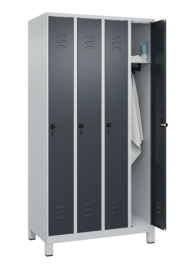 C+P Spind Classic PLUS 080010-39 mit Füßen 3 Abt. 250mm Zylinderschloss (HxBxT) 1950x750x500mm 7016/7016