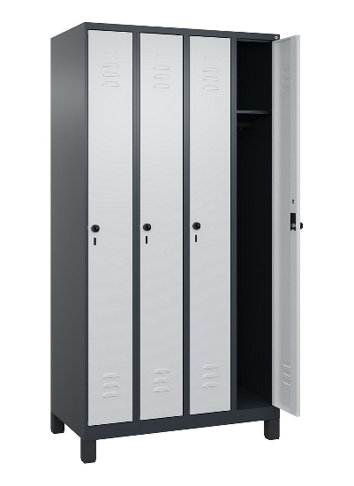 C+P Spind Classic PLUS 080010-39 mit Füßen 3 Abt. 250mm Zylinderschloss (HxBxT) 1950x750x500mm 7016/7016