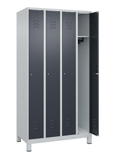 C+P Spind Classic PLUS 080010-39 mit Füßen 3 Abt. 250mm Zylinderschloss (HxBxT) 1950x750x500mm 7016/7016