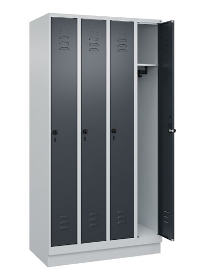 C+P Spind Classic PLUS 080020-39 mit Sockel 3 Abt. 250mm Drehriegel (HxBxT) 1950x750x500mm 7035/3003