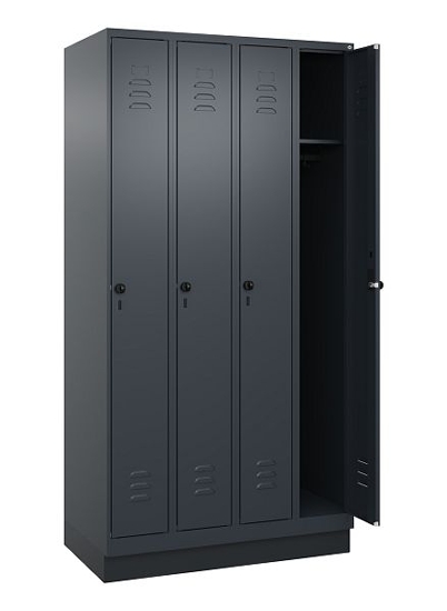 C+P Spind Classic PLUS 080020-39 mit Sockel 3 Abt. 250mm Drehriegel (HxBxT) 1950x750x500mm 7035/3003