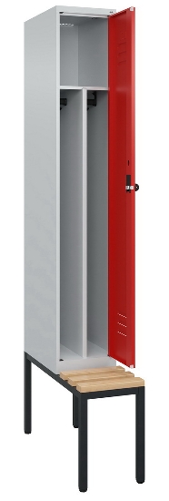 C+P Spind Classic PLUS 0800507-20f mit Trennwand +Sitzbank 2 Abt.300mm Drehriegel (HxBxT) 2120x600x815mm 7035/0024