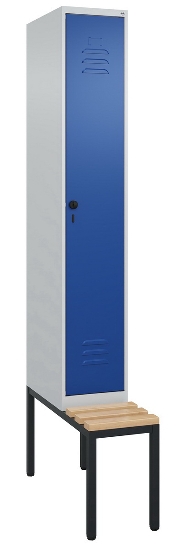 C+P Spind Classic PLUS 0800507-20f mit Trennwand +Sitzbank 2 Abt.300mm Drehriegel (HxBxT) 2120x600x815mm 7035/0024