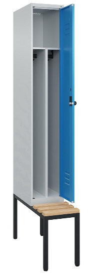 C+P Spind Classic PLUS 0800507-20f mit Trennwand +Sitzbank 2 Abt.300mm Drehriegel (HxBxT) 2120x600x815mm 7035/0024