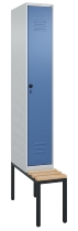 C+P Spind Classic PLUS 0800507-20f mit Trennwand +Sitzbank 2 Abt.300mm Drehriegel (HxBxT) 2120x600x815mm 7035/0024