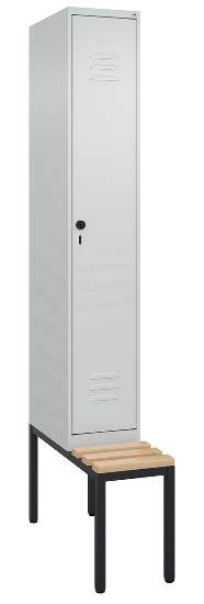 C+P Spind Classic PLUS 0800507-20f mit Trennwand +Sitzbank 2 Abt.300mm Drehriegel (HxBxT) 2120x600x815mm 7035/0024