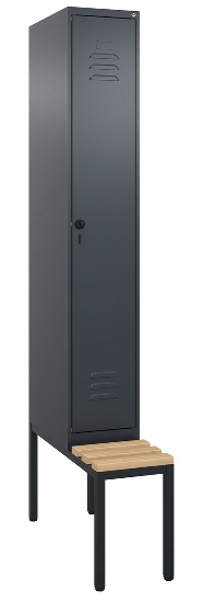 C+P Spind Classic PLUS 0800507-20f mit Trennwand +Sitzbank 2 Abt.300mm Drehriegel (HxBxT) 2120x600x815mm 7035/0024