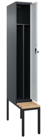 C+P Spind Classic PLUS 0800507-20f mit Trennwand +Sitzbank 2 Abt.300mm Drehriegel (HxBxT) 2120x600x815mm 7035/0024
