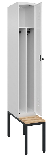 C+P Spind Classic PLUS 0800507-20f mit Trennwand +Sitzbank 2 Abt.300mm Drehriegel (HxBxT) 2120x600x815mm 7035/0024