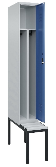 C+P Spind Classic PLUS 0800507-20f mit Trennwand +Sitzbank 2 Abt.300mm Zylinderschloss (HxBxT) 2120x600x815mm k7016/7035