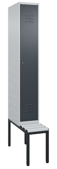 C+P Spind Classic PLUS 0800507-20f mit Trennwand +Sitzbank 2 Abt.300mm Zylinderschloss (HxBxT) 2120x600x815mm k7016/7035