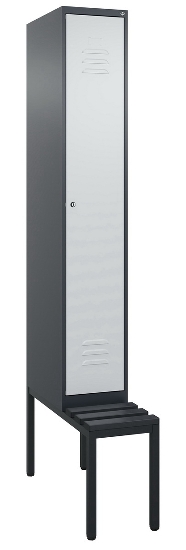 C+P Spind Classic PLUS 0800507-20f mit Trennwand +Sitzbank 2 Abt.300mm Zylinderschloss (HxBxT) 2120x600x815mm k7016/7035