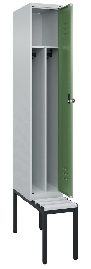 C+P Spind Classic PLUS 0800507-20f mit Trennwand +Sitzbank 2 Abt.300mm Zylinderschloss (HxBxT) 2120x600x815mm k7016/7035