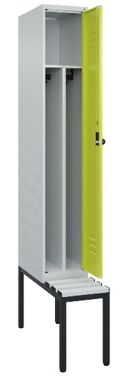 C+P Spind Classic PLUS 0800507-20f mit Trennwand +Sitzbank 2 Abt.300mm Zylinderschloss (HxBxT) 2120x600x815mm k7016/7035