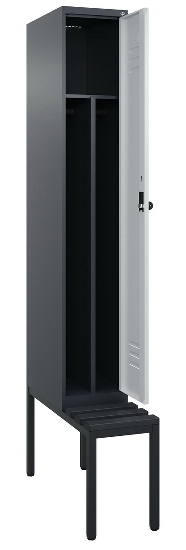 C+P Spind Classic PLUS 0800507-20f mit Trennwand +Sitzbank 2 Abt.300mm Zylinderschloss (HxBxT) 2120x600x815mm k7016/7035