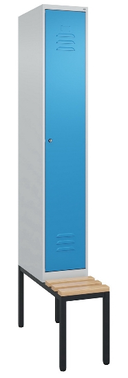 C+P Spind Classic PLUS 0800507-20f mit Trennwand +Sitzbank 2 Abt.300mm Drehriegel (HxBxT) 2120x600x815mm 7035/0024