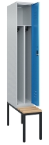C+P Spind Classic PLUS 0800507-20f mit Trennwand +Sitzbank 2 Abt.300mm Drehriegel (HxBxT) 2120x600x815mm 7035/0024