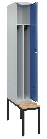 C+P Spind Classic PLUS 0800507-20f mit Trennwand +Sitzbank 2 Abt.300mm Drehriegel (HxBxT) 2120x600x815mm 7035/0024