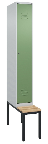 C+P Spind Classic PLUS 0800507-20f mit Trennwand +Sitzbank 2 Abt.300mm Drehriegel (HxBxT) 2120x600x815mm 7035/0024