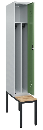 C+P Spind Classic PLUS 0800507-20f mit Trennwand +Sitzbank 2 Abt.300mm Drehriegel (HxBxT) 2120x600x815mm 7035/0024