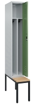 C+P Spind Classic PLUS 0800507-20f mit Trennwand +Sitzbank 2 Abt.300mm Drehriegel (HxBxT) 2120x600x815mm 7035/0024