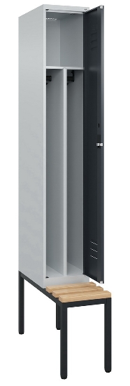 C+P Spind Classic PLUS 0800507-20f mit Trennwand +Sitzbank 2 Abt.300mm Drehriegel (HxBxT) 2120x600x815mm 7035/0024