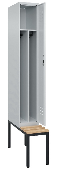 C+P Spind Classic PLUS 0800507-20f mit Trennwand +Sitzbank 2 Abt.300mm Drehriegel (HxBxT) 2120x600x815mm 7035/0024