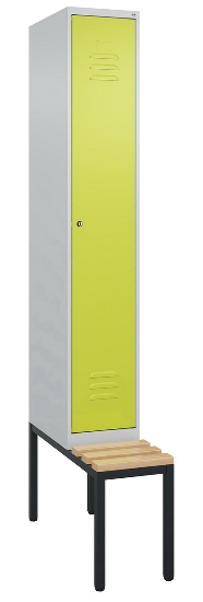 C+P Spind Classic PLUS 0800507-20f mit Trennwand +Sitzbank 2 Abt.300mm Drehriegel (HxBxT) 2120x600x815mm 7035/0024