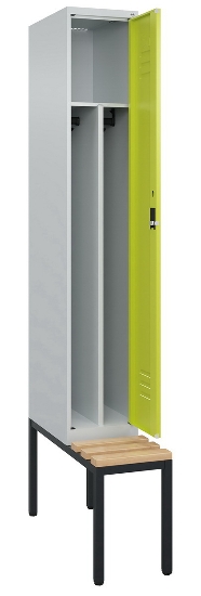 C+P Spind Classic PLUS 0800507-20f mit Trennwand +Sitzbank 2 Abt.300mm Drehriegel (HxBxT) 2120x600x815mm 7035/0024