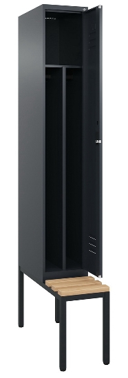 C+P Spind Classic PLUS 0800507-20f mit Trennwand +Sitzbank 2 Abt.300mm Drehriegel (HxBxT) 2120x600x815mm 7035/0024