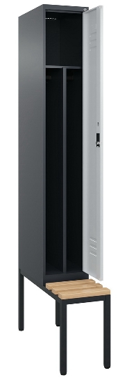 C+P Spind Classic PLUS 0800507-20f mit Trennwand +Sitzbank 2 Abt.300mm Drehriegel (HxBxT) 2120x600x815mm 7035/0024