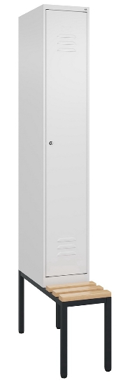 C+P Spind Classic PLUS 0800507-20f mit Trennwand +Sitzbank 2 Abt.300mm Drehriegel (HxBxT) 2120x600x815mm 7035/0024
