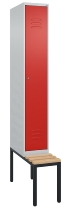 C+P Spind Classic PLUS 0800507-20f mit Trennwand +Sitzbank 2 Abt.300mm Drehriegel (HxBxT) 2120x600x815mm 7035/0024