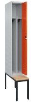 C+P Spind Classic PLUS 0800507-20f mit Trennwand +Sitzbank 2 Abt.300mm Drehriegel (HxBxT) 2120x600x815mm 7035/0024