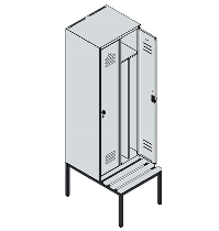 C+P Spind Classic PLUS 0800507-20f mit Trennwand +Sitzbank 2 Abt.300mm Zylinderschloss (HxBxT) 2120x600x815mm k7016/7035